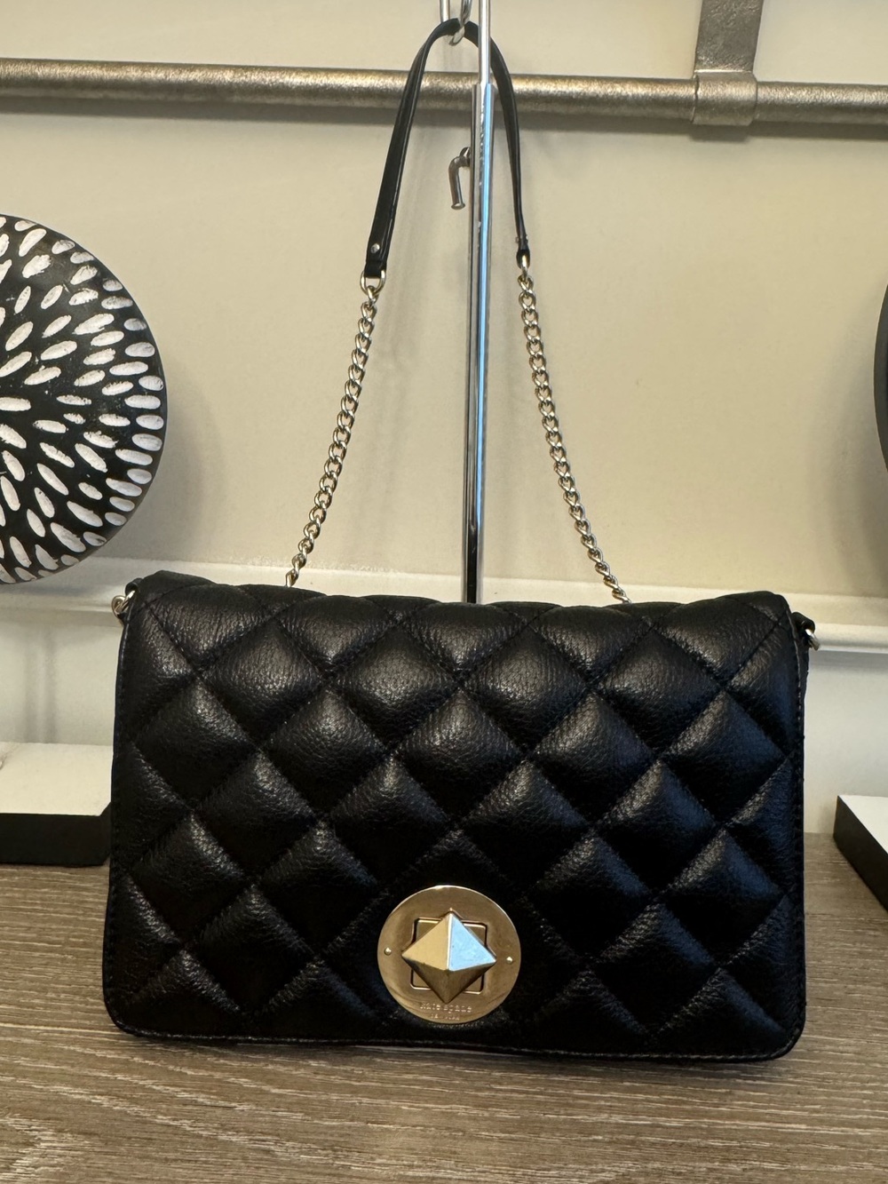 Kate Spade Quilted Black Leather Gold Coast Meadow Chain Shoulder Bag